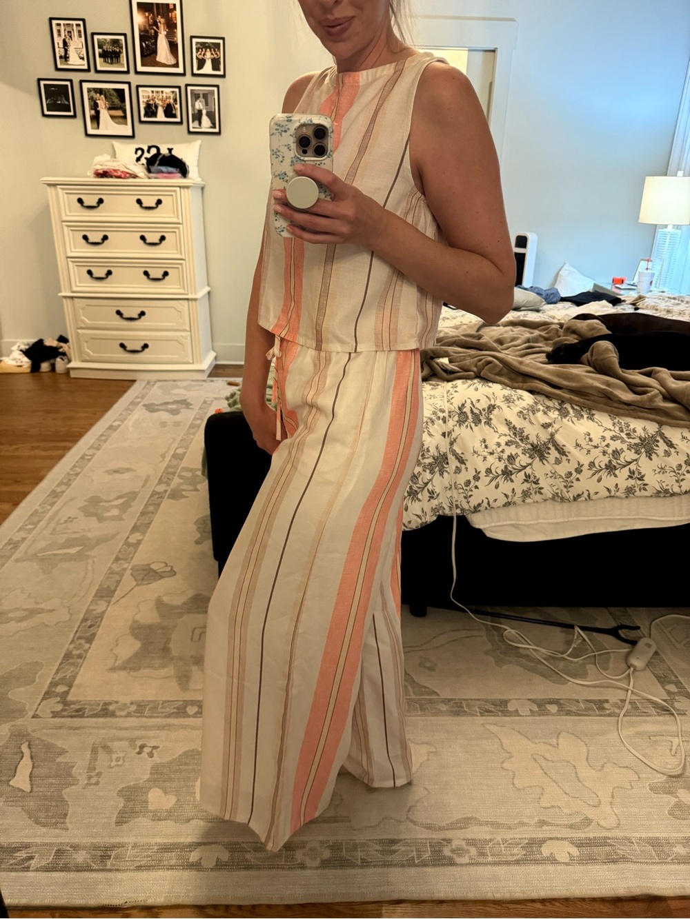 Petal and Pup Striped Wide-Leg Two Piece Set in Peach, Tan and Cream Size Medium